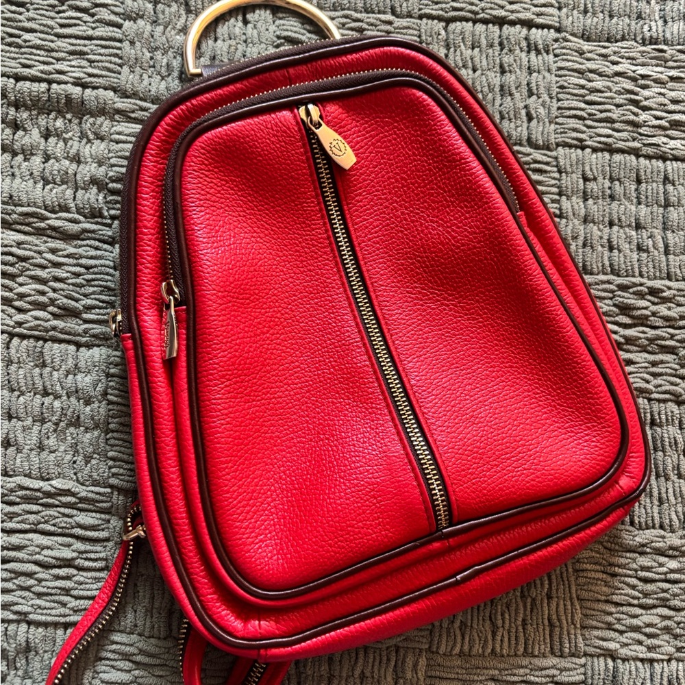 Red Leather Backpack, made in Italy.